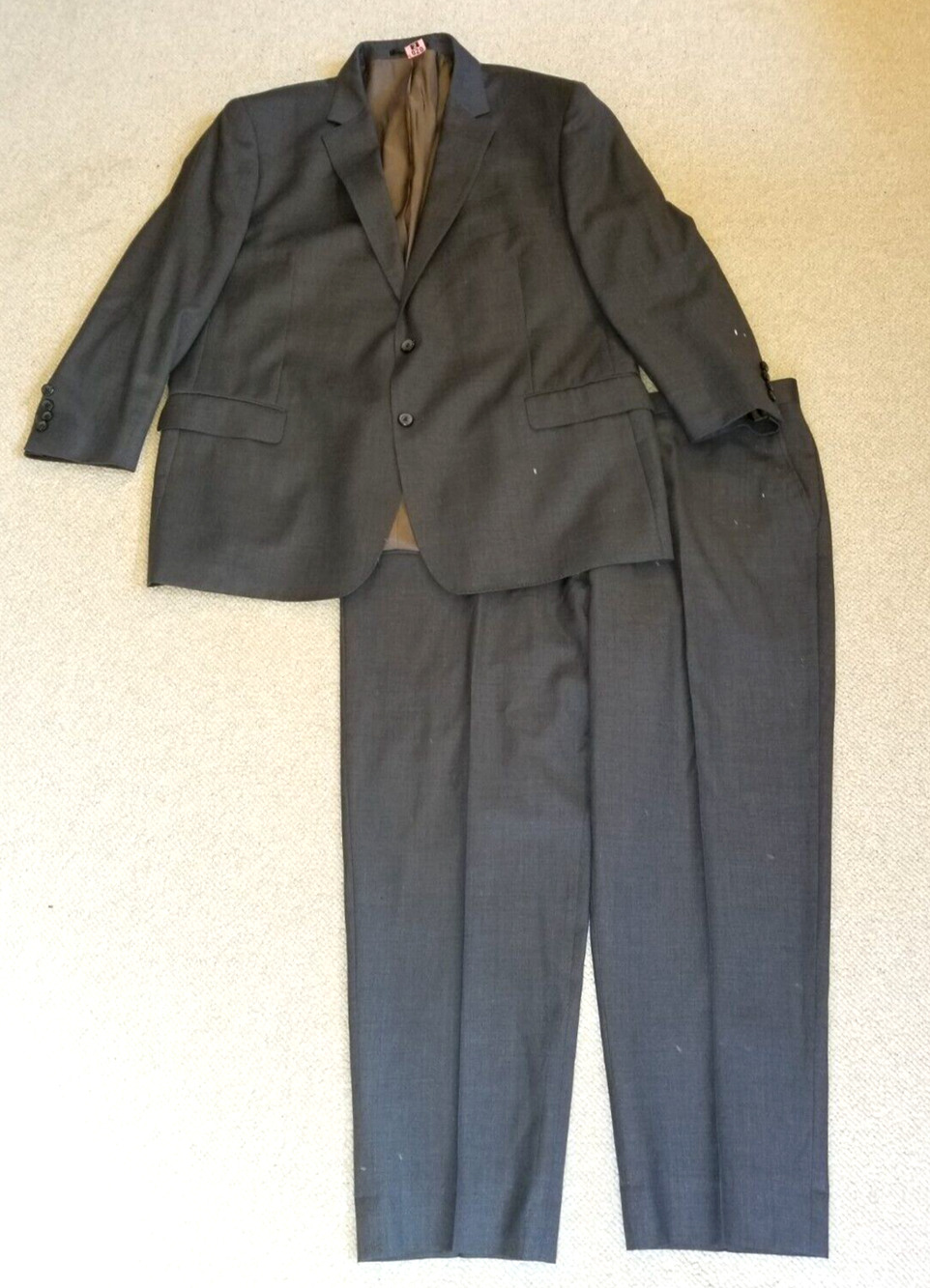 Mens Suit-RENOIR-gray 100% wool 2-button flat front-48R / 42X28